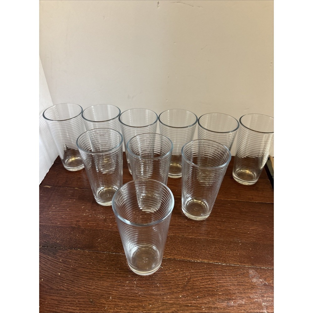 VTG Set- 10 CIRCLEWARE Clear Horizontal Ribbed Optic 16 oz Tumblers Glasses 6"
